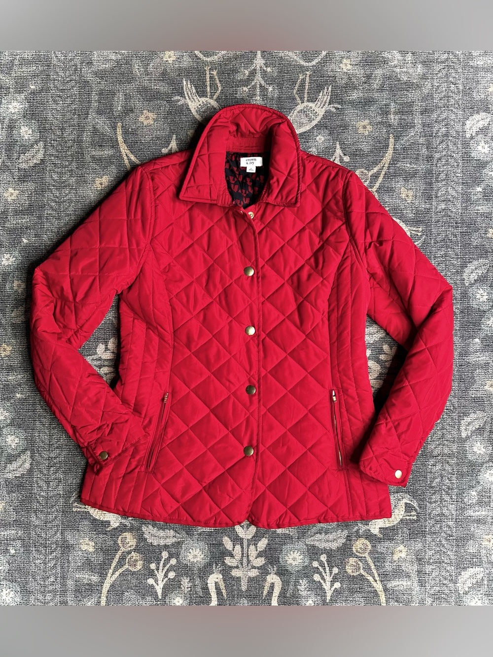 Crown & Ivy Red Quilted Jacket Button Front Sz S